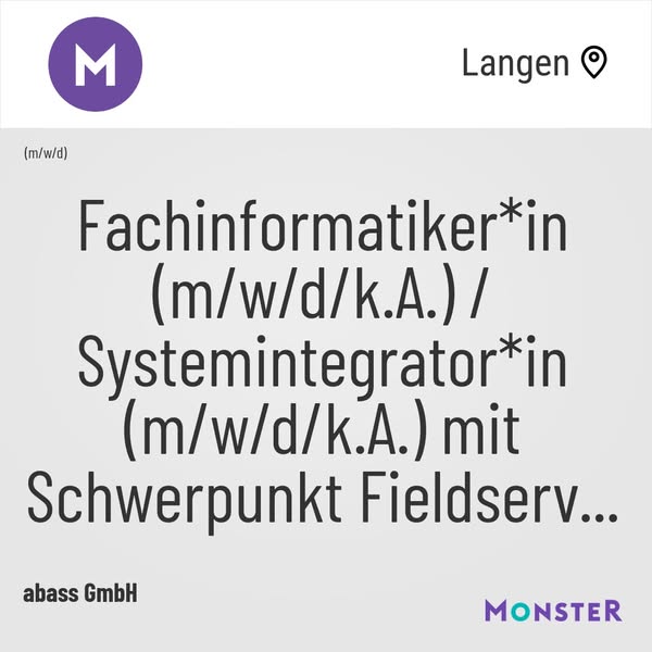 Fachinformatiker*in (m/w/d/k.A.) / Systemintegrator*in (m/w/d/k.A.) mit Schwerpunkt Fieldservice ...