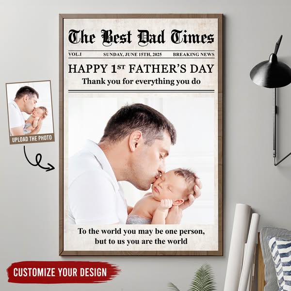Newspaper Happy First Father's Day - Personalized Photo Poster