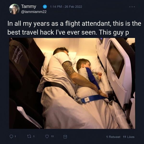 Dad Surprised Flight Attendants With This Genius Sleep Hack They Hadn't Seen Before