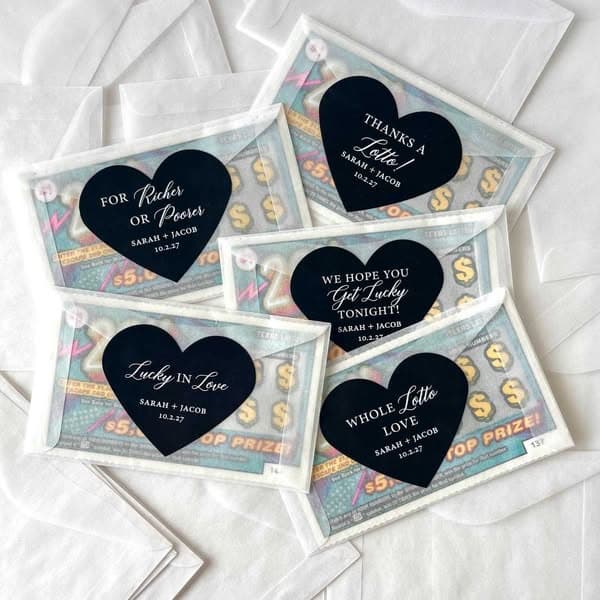 Lottery Ticket Favor - Lottery Wedding Favor - Stickers Plus Envelope - Heart Shaped Lottery Ticket Favor Stickers and Envelopes for Wedding