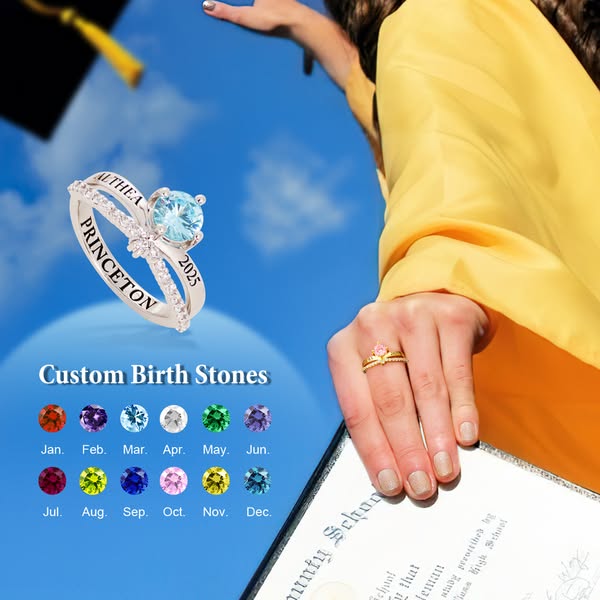 Custom Engraved Graduation Ring with Birthstone, High School University Class Ring, Class of 2025 Graduation Jewelry, Graduation Gift for Her/Daughter