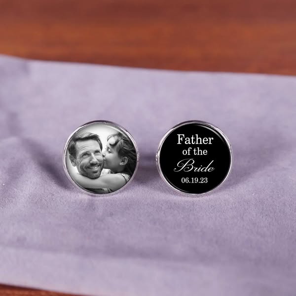 Father Of The Bride Gift Cufflinks From Daughter, Photo Custom Cufflinks, Personalized Wedding Cufflinks, Wedding Gift For Dad