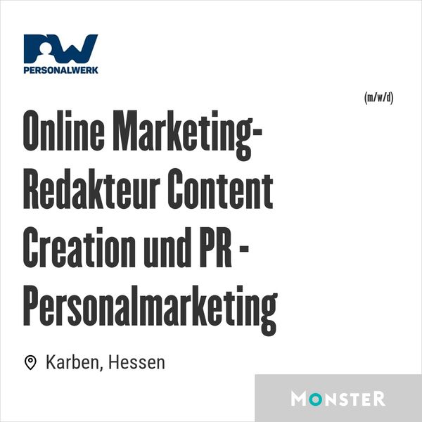 Online Marketing-Redakteur Content Creation und PR - Personalmarketing