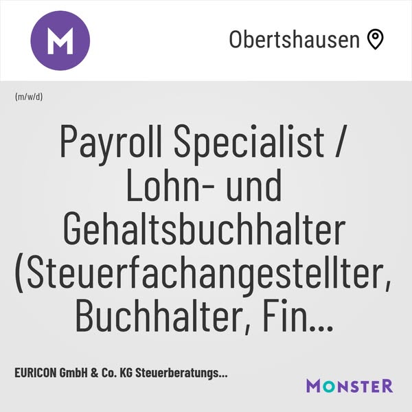 Payroll Specialist / Lohn- und Gehaltsbuchhalter (Steuerfachangestellter, Buchhalter, Fin...