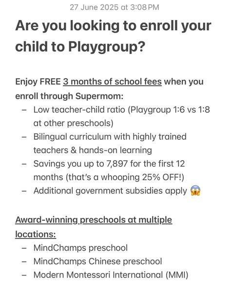 Save with Supermom’s Preschool Scholarship worth up to $7,500