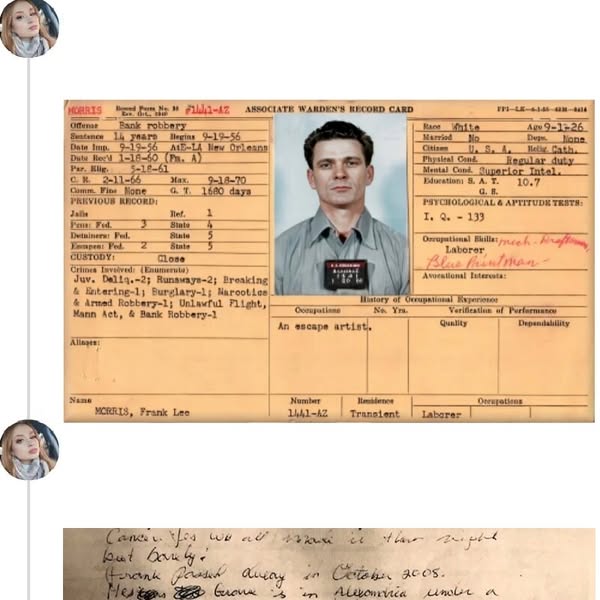 55 évvel később egy férfi, aki megszökött az Alcatrazból, elküldi az FBI-nak ezt az üzenetet.
