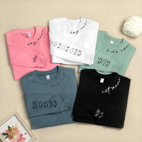 Custom Pet Mom/Dad Sweatshirt, Personalized Sweatshirt with Dog Cat Ears and Names on Sleeve, Men & Women Unisex Fit, Gift for Pet Lover/Owner