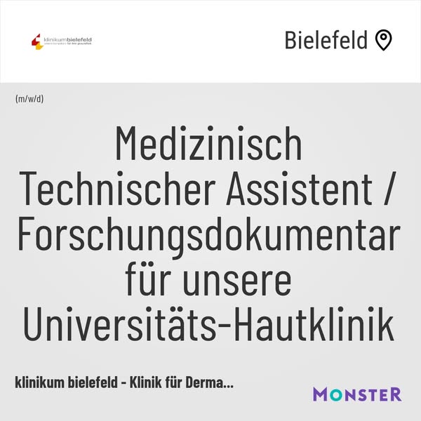 Medizinisch Technischer Assistent / Forschungsdokumentar für unsere Universitäts-Hautklinik