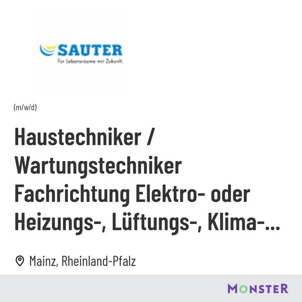 Haustechniker / Wartungstechniker Fachrichtung Elektro- oder Heizungs-, Lüftungs-, Klima-...