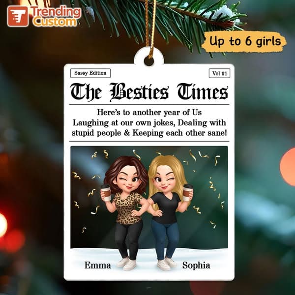 Newspaper Besties Sisters Friends Personalized Acrylic Ornament, Christmas Gift