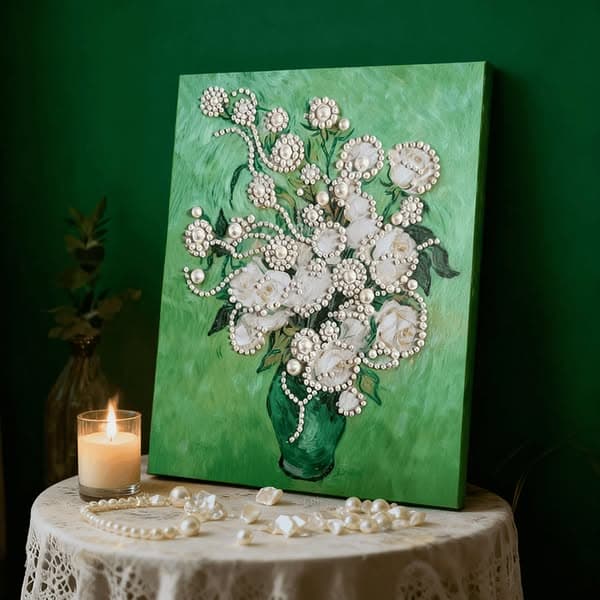 DIY Pearl Painting Art Kit, Oil Painting Style Beads Canvas With Frame 40*50cm