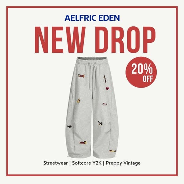Aelfric Eden Embroidery Puppy Baaggy Barrel Sweatpants