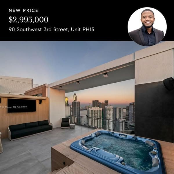Brickell’s best penthouse buy. PH15 at 90 SW 3rd Street is now $2.995M