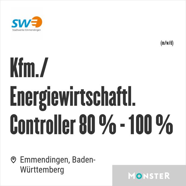 Kfm./ Energiewirtschaftl. Controller 80 % - 100 %