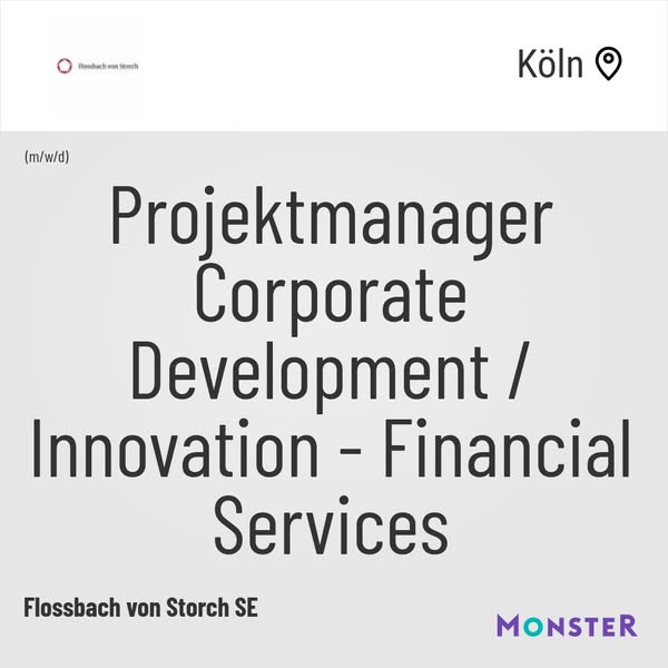 Projektmanager Corporate Development / Innovation - Financial Services
