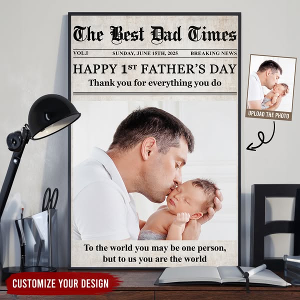 Newspaper Happy First Father's Day - Personalized Photo Poster
