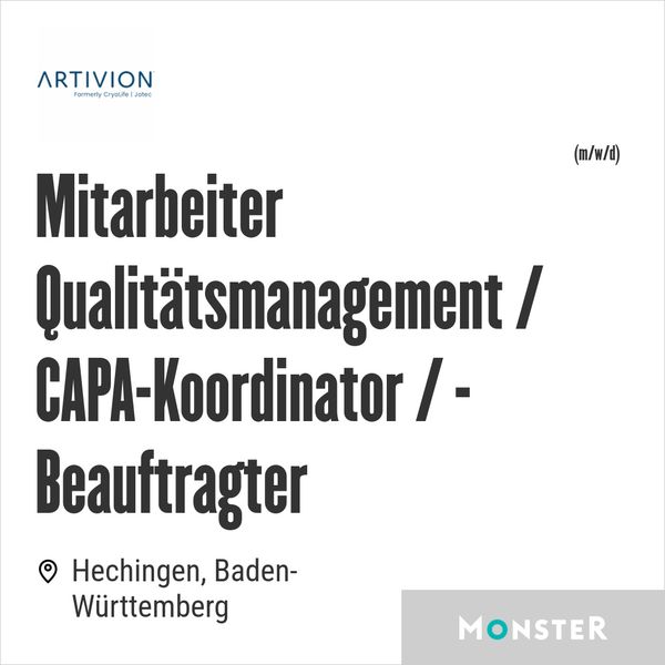 Mitarbeiter Qualitätsmanagement / CAPA-Koordinator / -Beauftragter