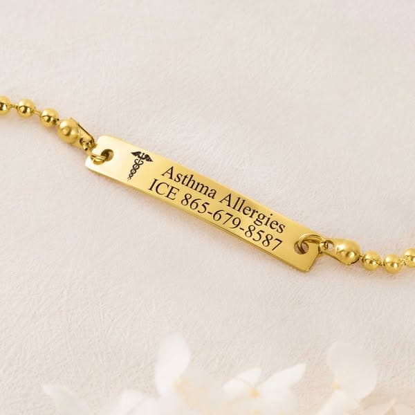 Personalized Engraved Medical Alert Bracelet, Medical ID Emergency Contact Adjustable Bead Chain Bracelet, Gift for Her/Mom/Grandma/Women/Patients