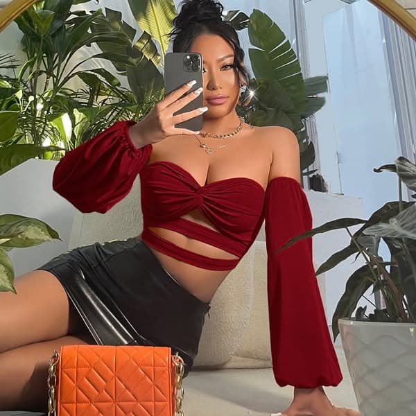 SHEIN Summer Sexy Off Shoulder Twist Front Cut Out Crop Top