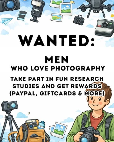 We are looking for men who like photography. You can keep everything you get!
