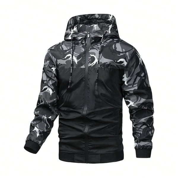 Giacca con maniche lunghe da uomo, giacca sportiva casual da uomo, giacca con cappuccio in tessuto
