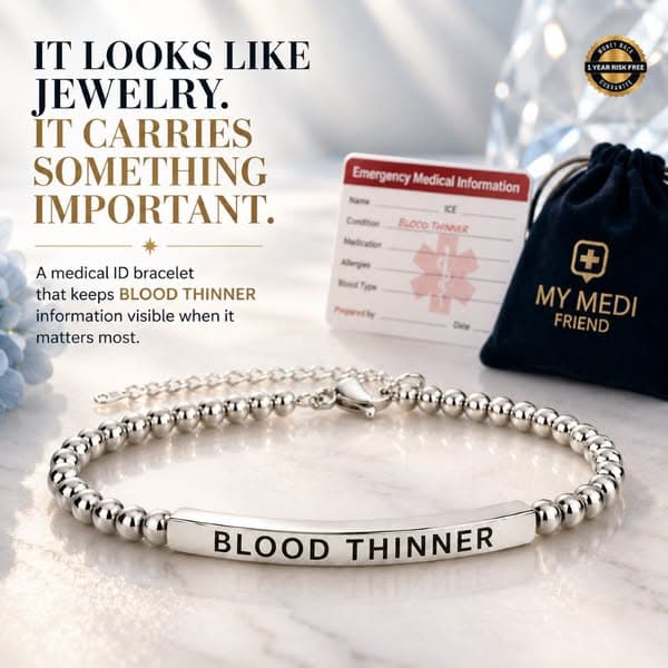 Women's Slim Blood Thinner Medical Alert Bracelet – Silver & Gold | My Medi Friend