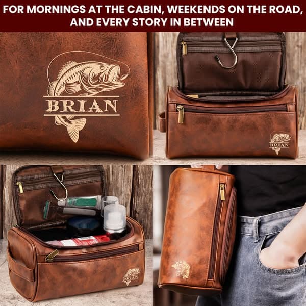 Grandpa Hobby Monogram - Personalized Leather Toiletry Bag