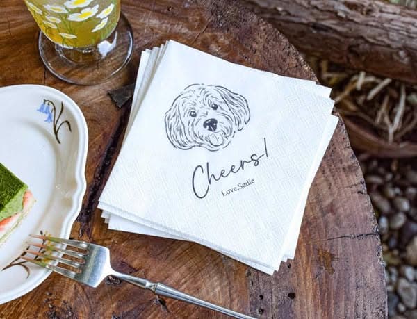 Custom Pet Wedding Cocktail Napkins, Personalized Pet Portrait for 1–3 Dogs or Cats, Colorful Wedding Party Supplies