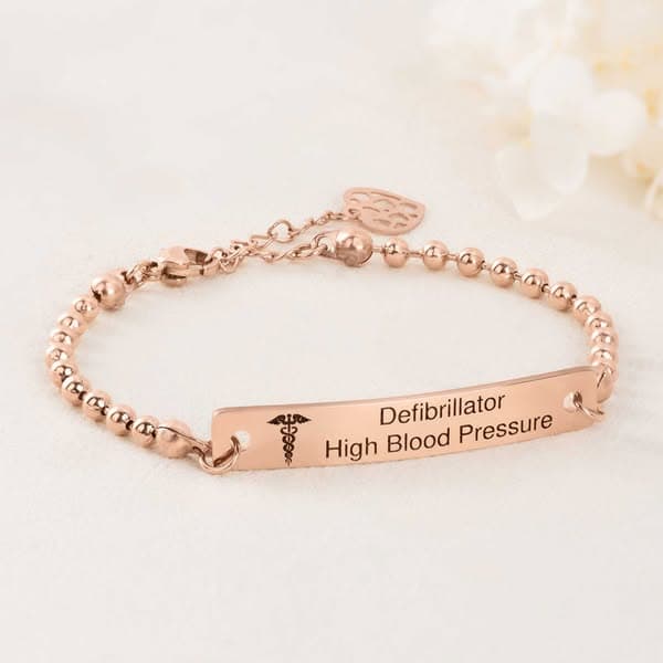 Personalized Engraved Medical Alert Bracelet, Medical ID Emergency Contact Adjustable Bead Chain Bracelet, Gift for Her/Mom/Grandma/Women/Patients