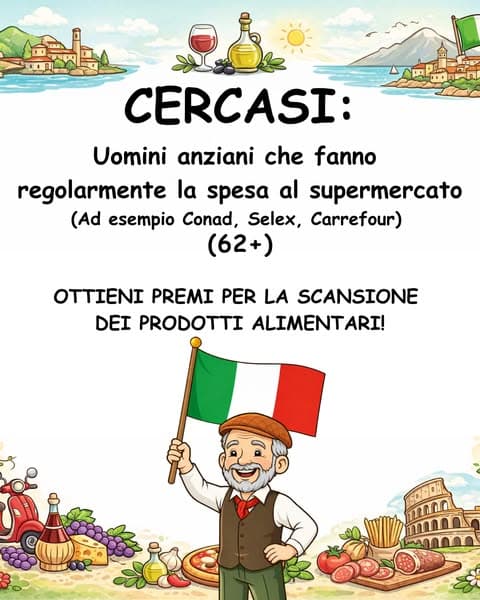 Cercasi: Uomini anziani in Italia! Potete tenere tutto ciò che ricevete!