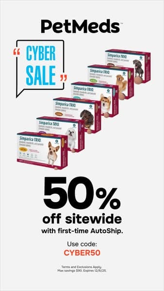 ๐ 50% off select pet products, including flea & tick and food & treats. Shop now!