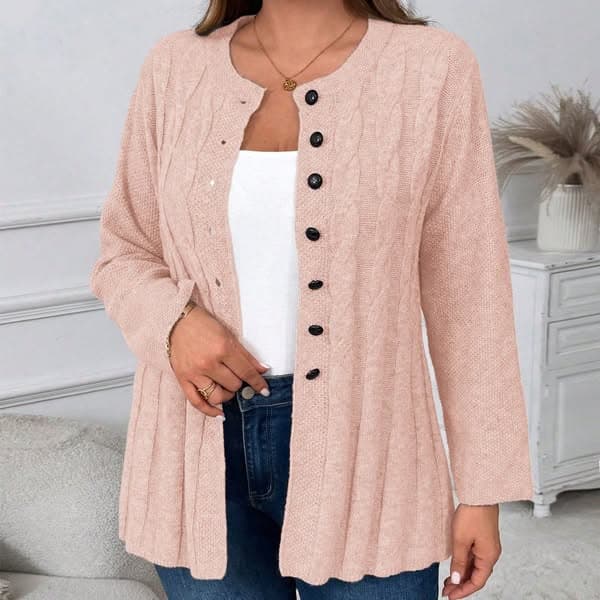 Plus Size Women's Casual Solid Color Cable Knit Button-Up Cardigan Winter Fall Autumn