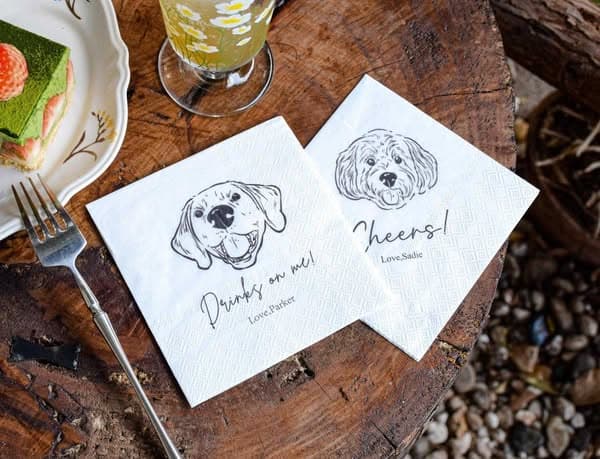 Custom Pet Wedding Cocktail Napkins, Personalized Pet Portrait for 1–3 Dogs or Cats, Colorful Wedding Party Supplies