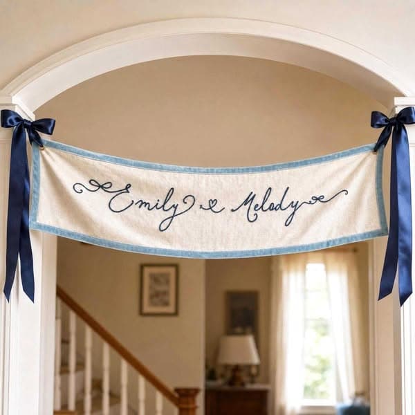 Personalized Embroidered Wedding Banner, Custom Last Name Flag, Velvet Wedding Sign, Ceremony Backdrop Decor, Wedding Reception Decoration
