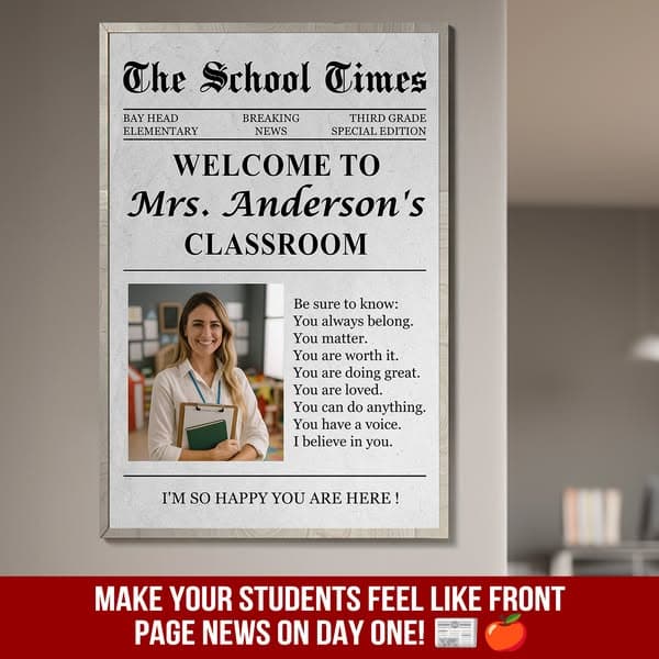 The Back To School Times Teacher Newspaper - Personalized Photo Poster