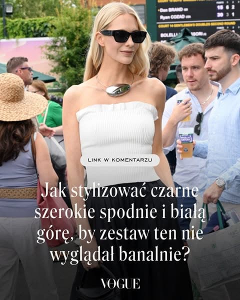 Jak stylizować czarne szerokie spodnie i białą górę, by zestaw ten nie wyglądał banalnie?